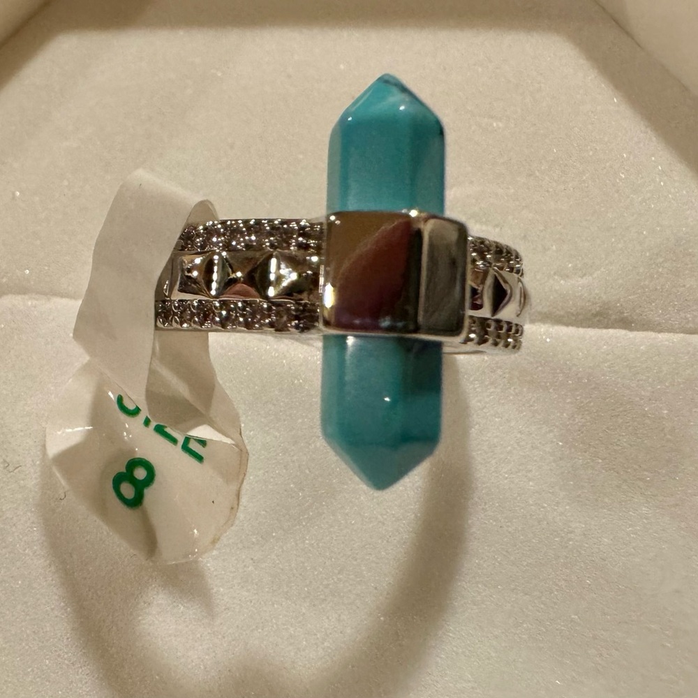 BP Desert Queen Turquoise Crystal Silver Ring - Size 8